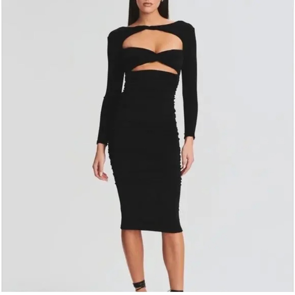 NWT Ser.O.Ya By Retrofete Eden Cut Out Black Long Sleeve Midi Dress